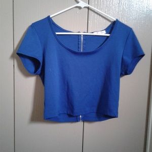 blue zip up crop top